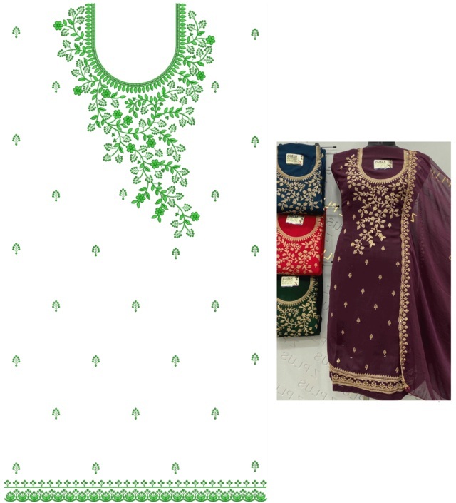 heavy neck flowers concept  long suit penal top/duptta embroidery design  Machine Embroidery Designs