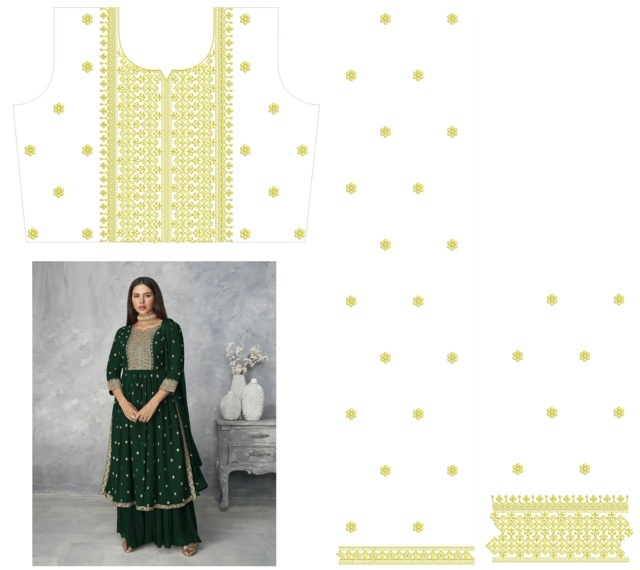 Anarkali readymade suit/duptta embroidery design  Machine Embroidery Designs